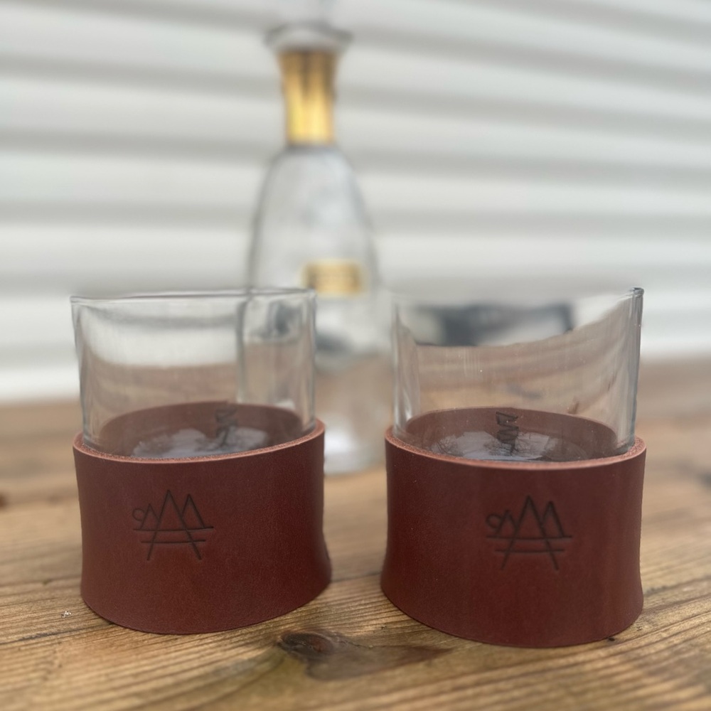 Brown Leather Wrapped Rocks Glasses - Picture 2 of 5